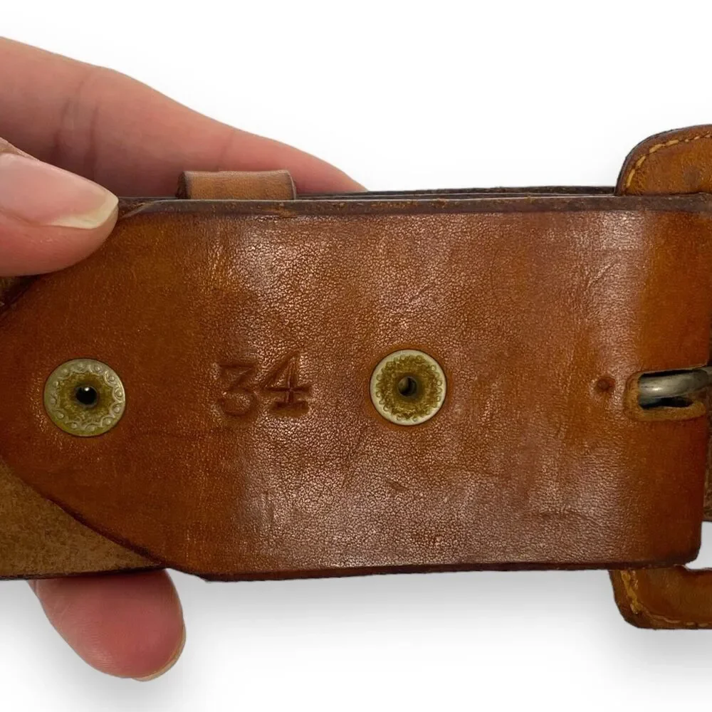 Mexican Tooled Brown Leather Belt Floral Design Size 34 Mexico Apple‎ C14Q